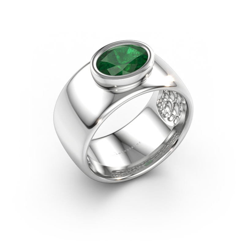 Immagine di Anello Anouschka 585 oro bianco Smeraldo 8x6 mm