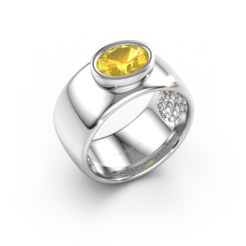 Bild av Ring Anouschka 585 vitt guld Gul safir 8x6 mm
