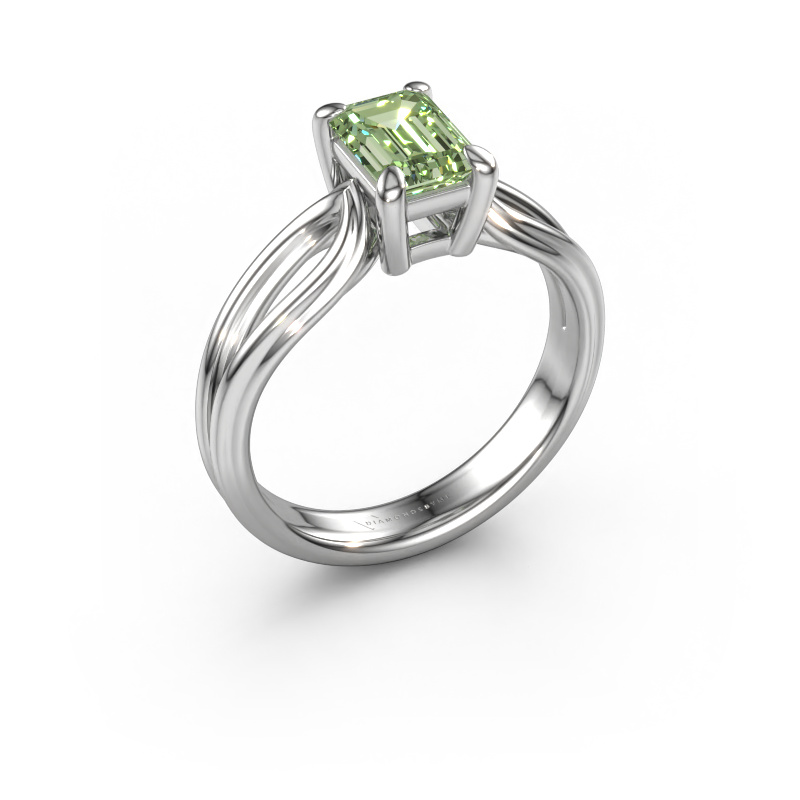 Image of Engagement ring Antonia eme 1 950 platinum Green lab grown diamond 7x5 mm