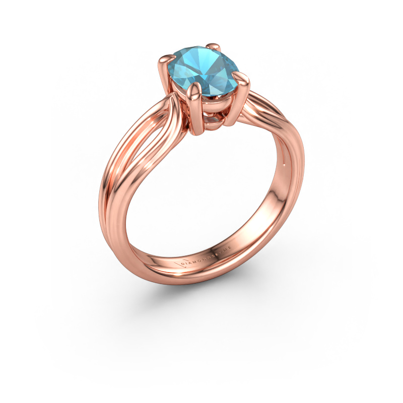 Bild av Förlovningsring Antonia ovl 1 585 roséguld Blå topas 8x6 mm