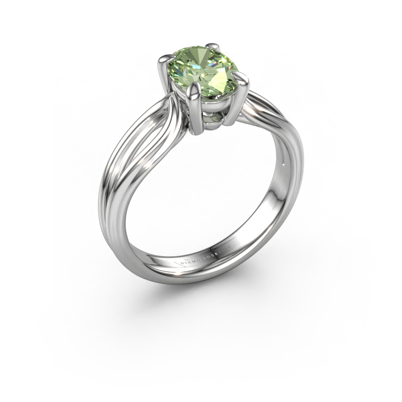 Image de Bague de fiançailles Antonia ovl 1 950 platine Diamants synthétiques vert 8x6 mm