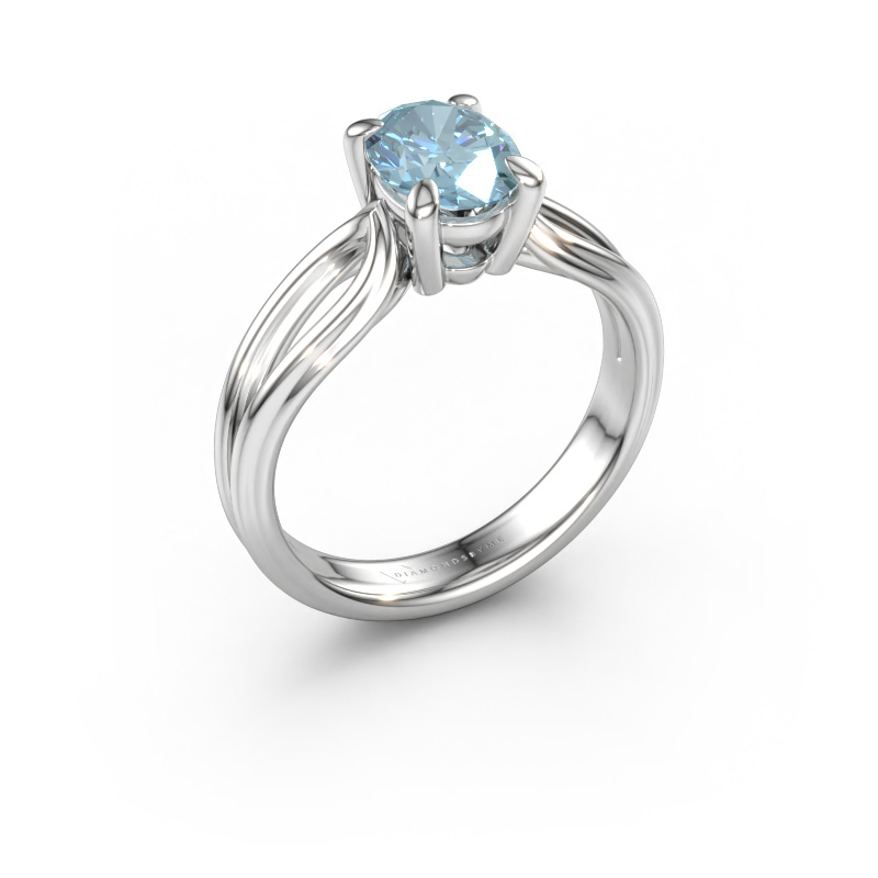 Immagine di Anello di fidanzamento Antonia ovl 1 585 oro bianco Diamante lab grown blu 8x6 mm