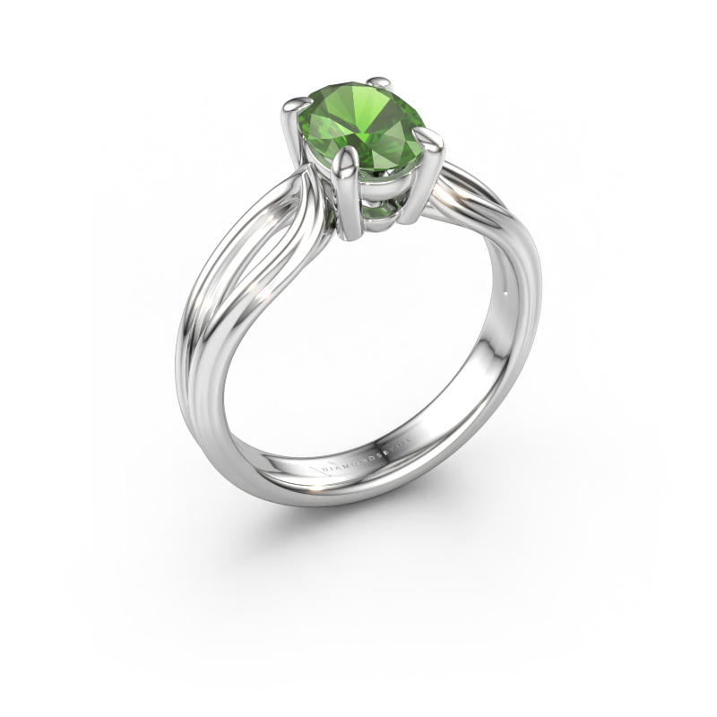 Bild av Förlovningsring Antonia ovl 1 950 platina Grön turmalin 8x6 mm