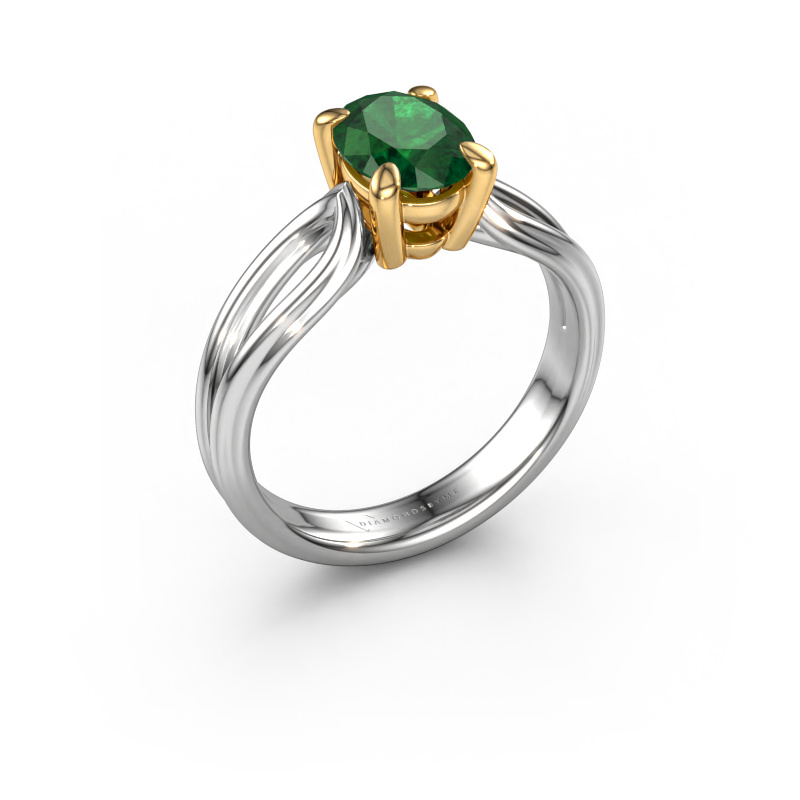 Image of Engagement ring Antonia ovl 1 585 white gold Emerald 8x6 mm