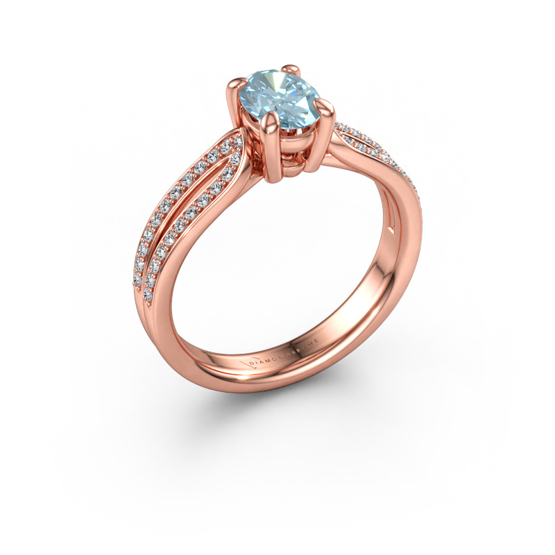 Immagine di Anello di fidanzamento Antonia ovl 2 585 oro rosa Diamante lab grown blu 7x5 mm