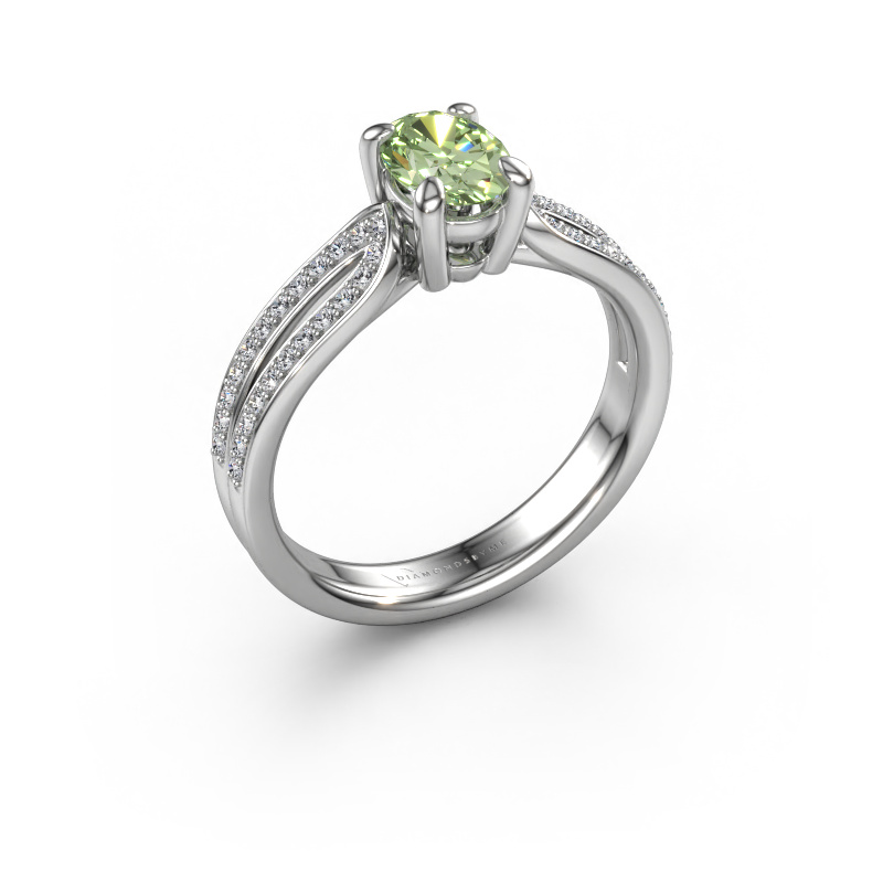 Bild von Verlobungsring Antonia ovl 2 950 Platin Grüner Labor-Diamant 7x5 mm