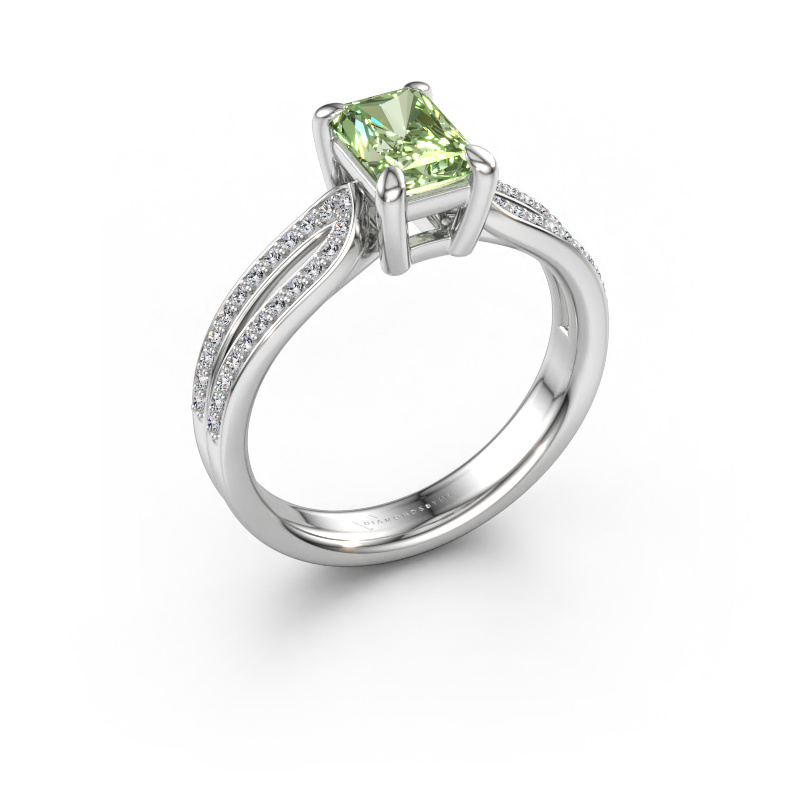 Immagine di Anello di fidanzamento Antonia rad 2 585 oro bianco Diamante lab grown verde 7x5 mm