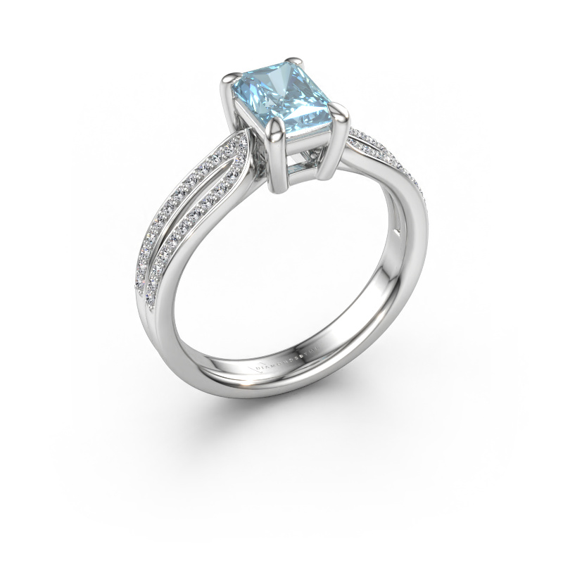 Immagine di Anello di fidanzamento Antonia rad 2 585 oro bianco Diamante lab grown blu 7x5 mm