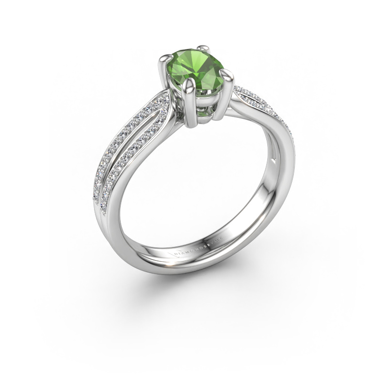 Immagine di Anello di fidanzamento Antonia ovl 2 585 oro bianco Tormalina verde 7x5 mm