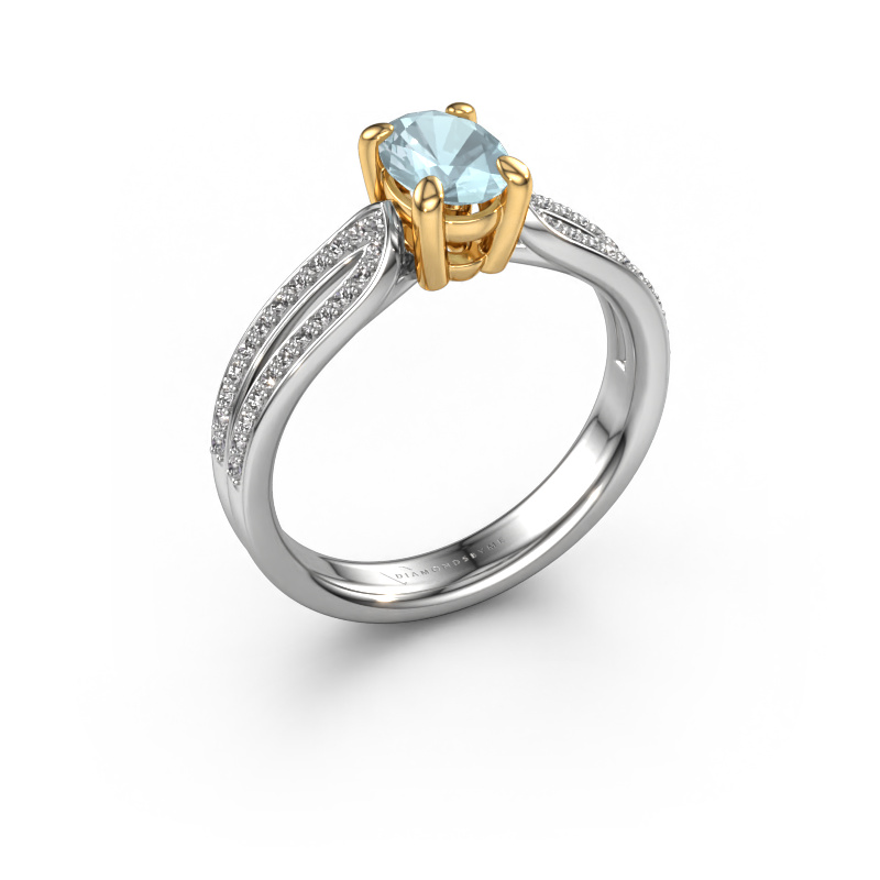 Bild von Verlobungsring Antonia ovl 2 585 Weißgold Aquamarin 7x5 mm