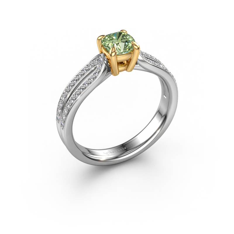Image of Engagement ring Antonia cus 2 585 white gold Green lab grown diamond 5 mm