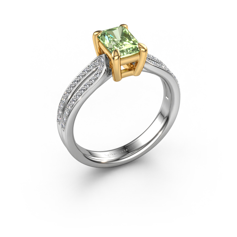 Bild von Verlobungsring Antonia rad 2 585 Weißgold Grüner Labor-Diamant 7x5 mm