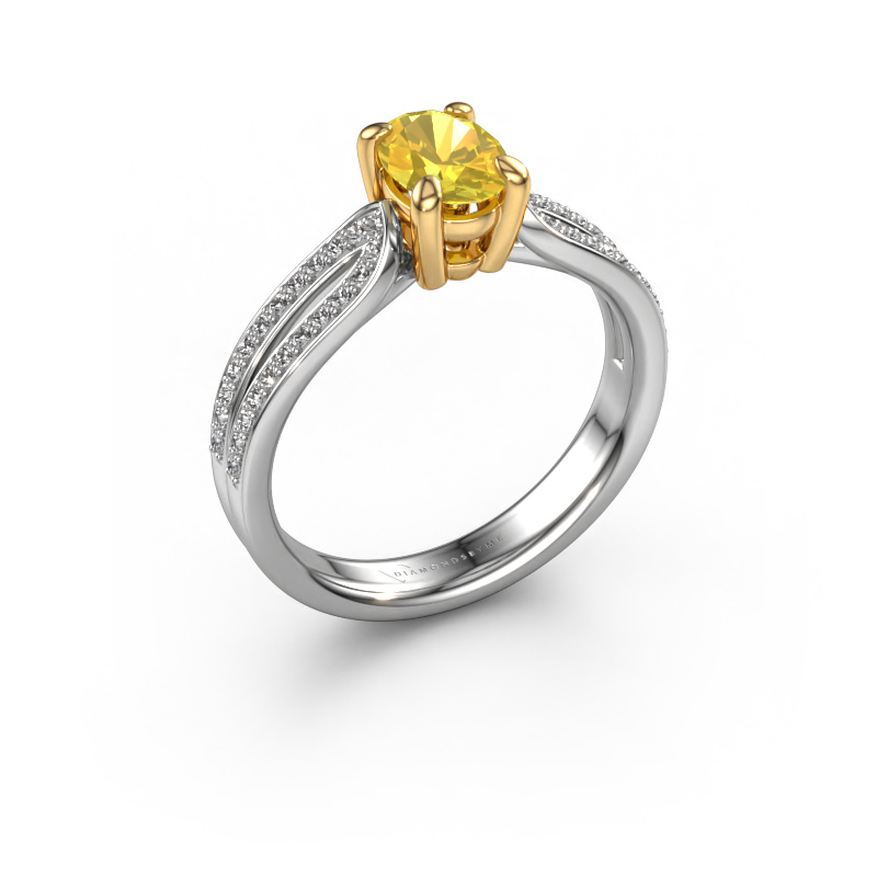 Image of Engagement ring Antonia ovl 2 585 white gold Yellow sapphire 7x5 mm