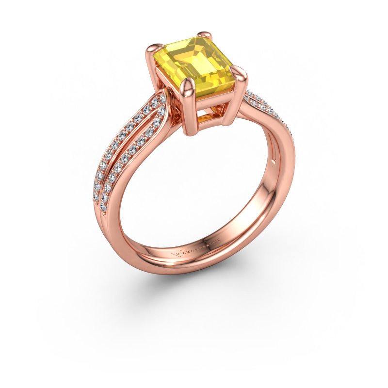 Bild av Förlovningsring Antonia eme 2 585 roséguld Gul safir 8x6 mm