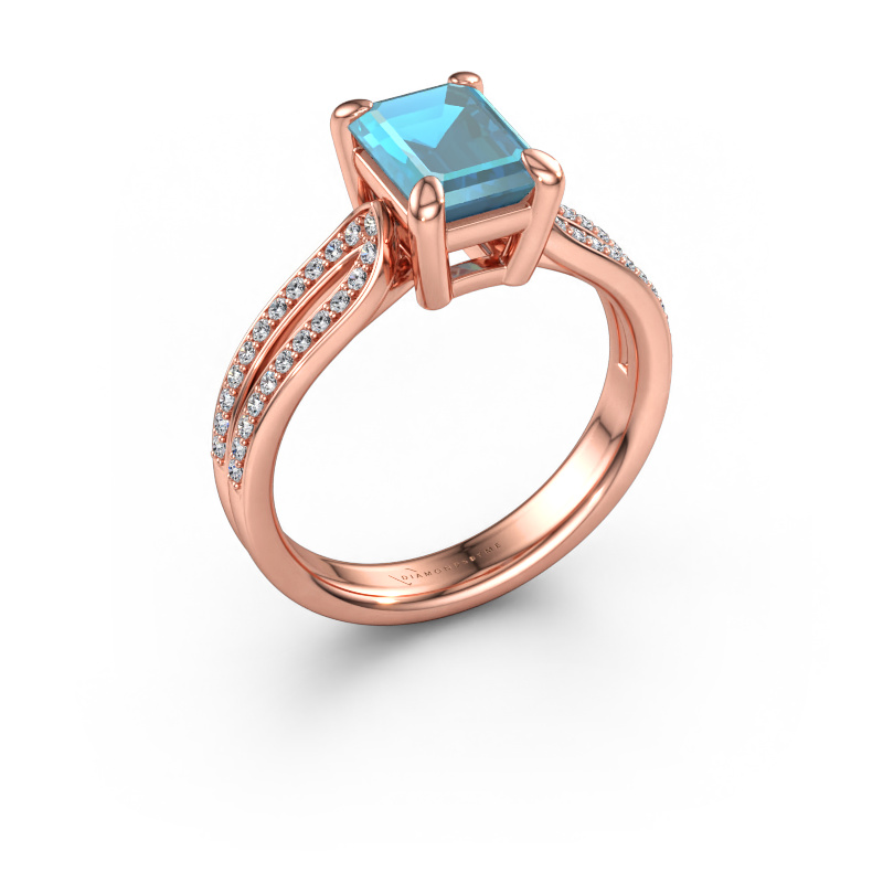 Immagine di Anello di fidanzamento Antonia eme 2 585 oro rosa Topazio blu 8x6 mm