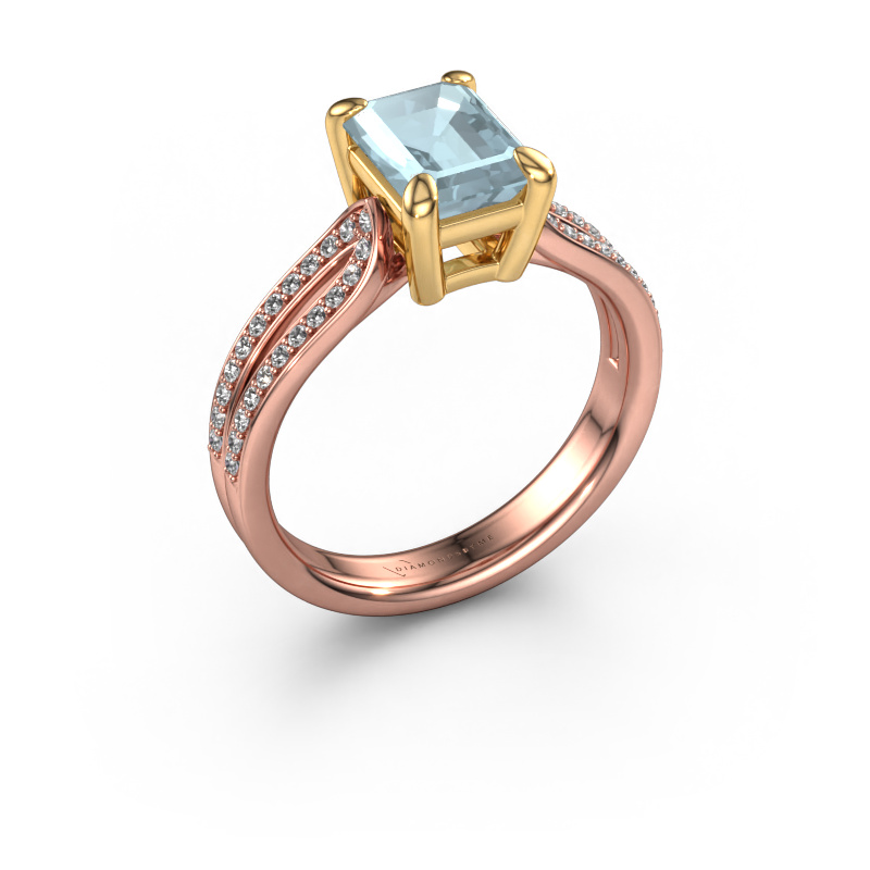 Image of Engagement ring Antonia eme 2 585 rose gold Aquamarine 8x6 mm