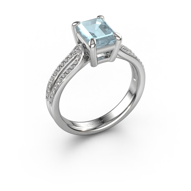 Image of Engagement ring Antonia eme 2 950 platinum Aquamarine 8x6 mm