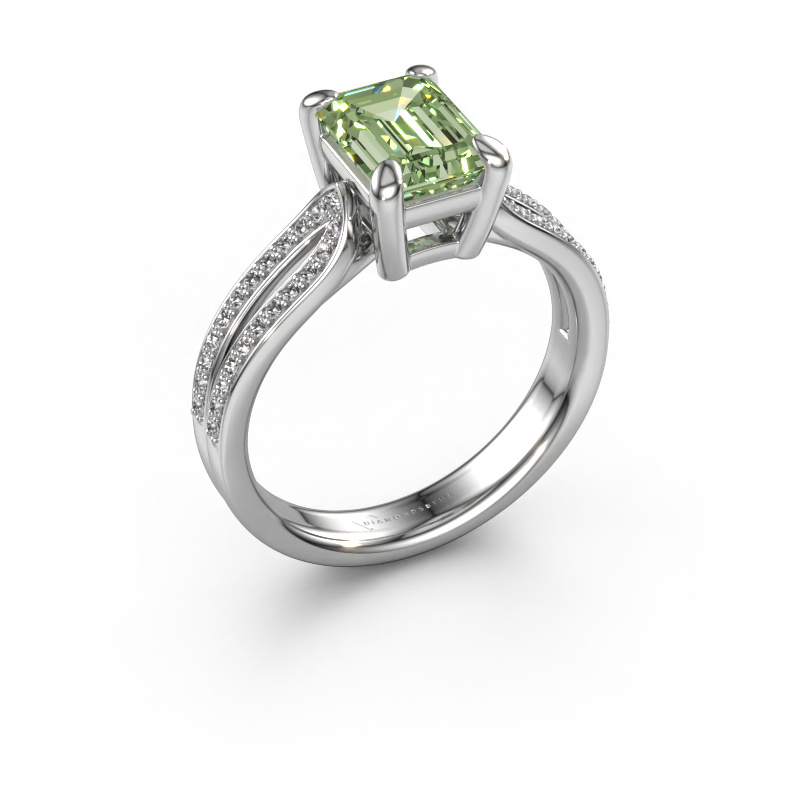 Image of Engagement ring Antonia eme 2 950 platinum Green lab grown diamond 8x6 mm