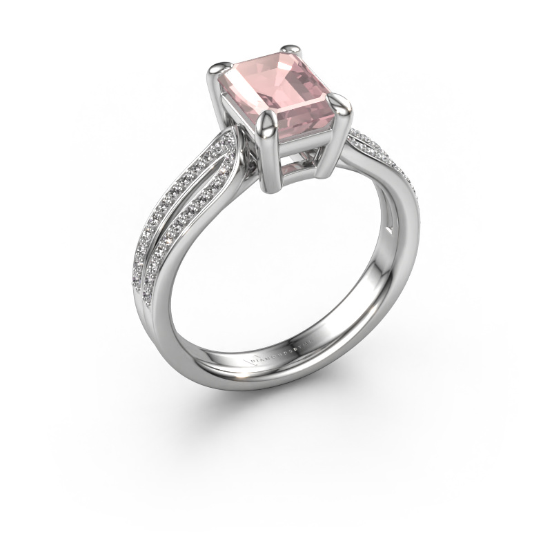 Image of Engagement ring Antonia eme 2 950 platinum Morganite champagne 8x6 mm
