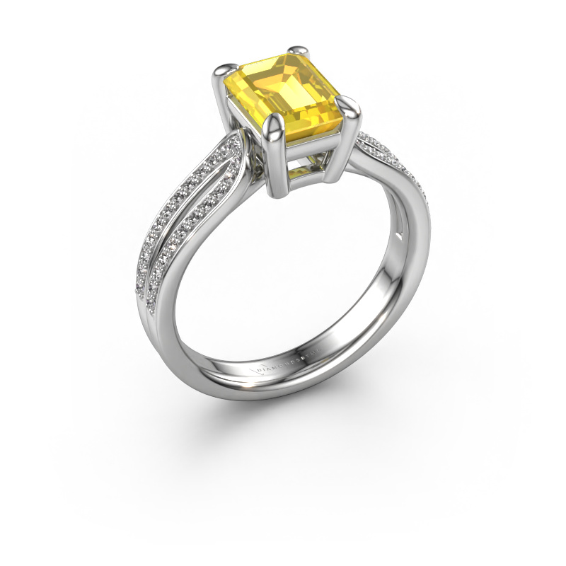 Image of Engagement ring Antonia eme 2 950 platinum Yellow sapphire 8x6 mm