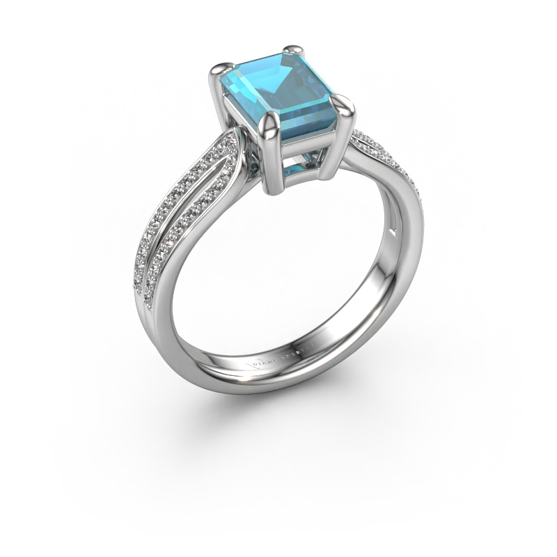 Bild von Verlobungsring Antonia eme 2 950 Platin Blau Topas 8x6 mm