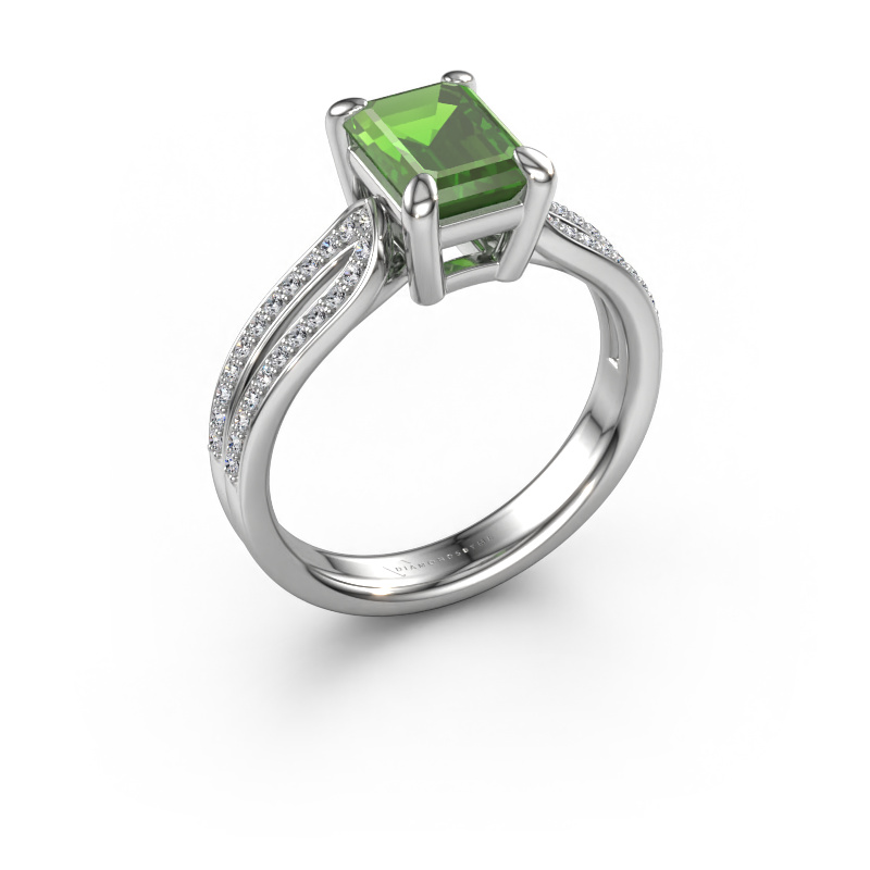 Image of Engagement ring Antonia eme 2 950 platinum Tourmaline green 8x6 mm