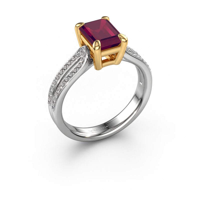 Afbeelding van Verlovingsring Antonia eme 2 585 witgoud Rhodoliet 8x6 mm