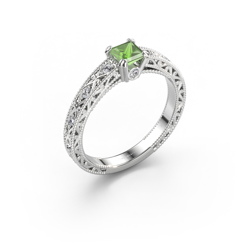Immagine di Anello di fidanzamento Ardella 585 oro bianco Tormalina verde 4 mm