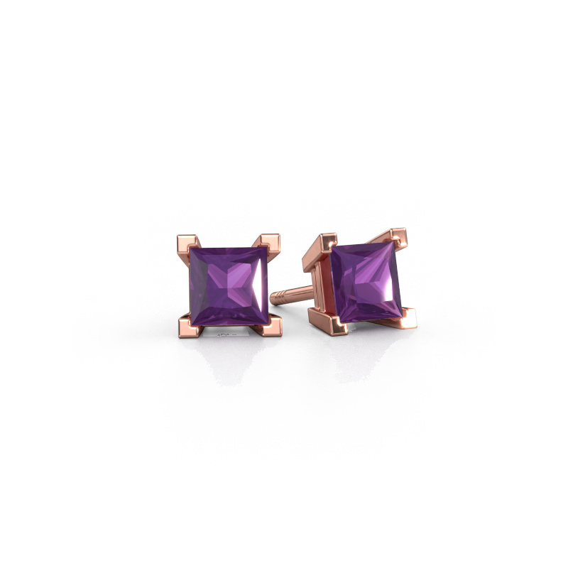 Image of Stud earrings Ariane 585 rose gold Amethyst 5 mm