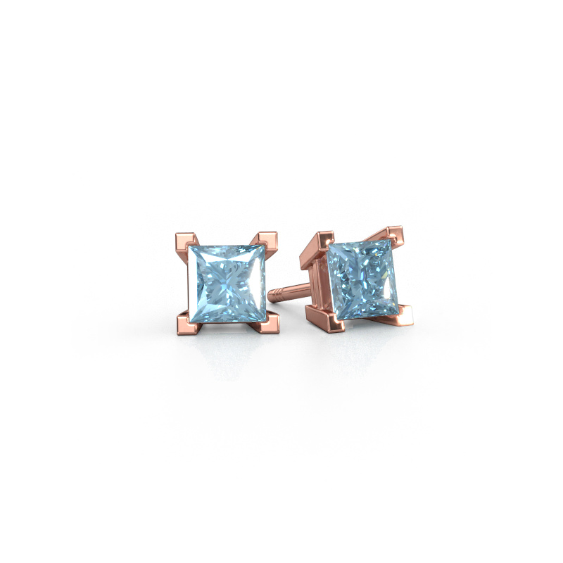 Image of Stud earrings Ariane 585 rose gold Blue lab grown diamond 5 mm