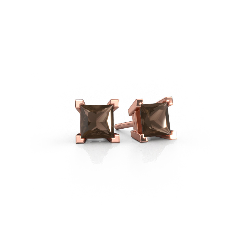 Image of Stud earrings Ariane 585 rose gold Smokey quartz 5 mm