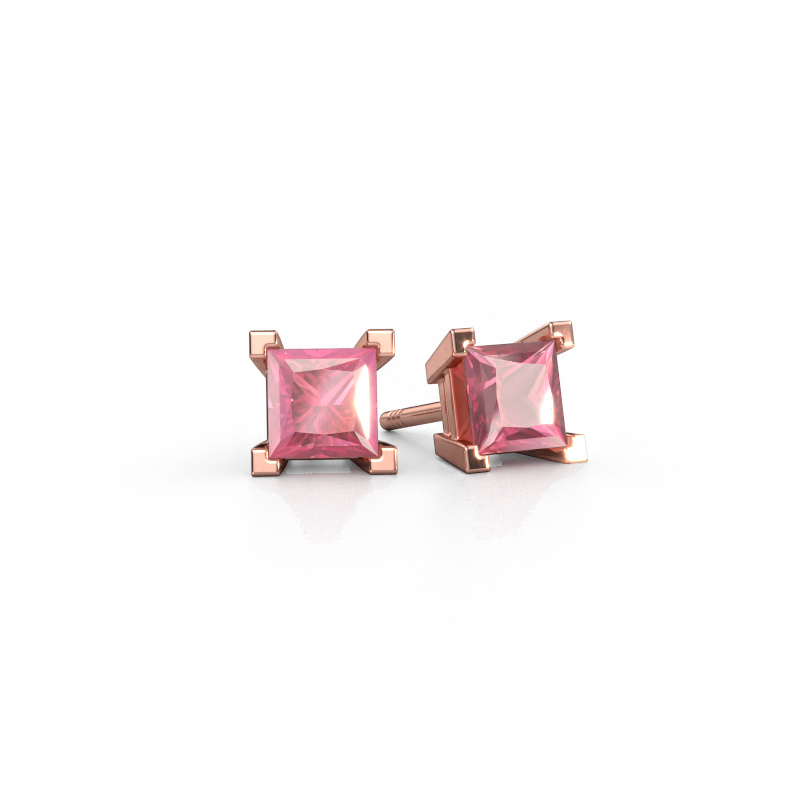Image de Clous d'oreilles Ariane 585 or rose Rose tourmaline 5 mm