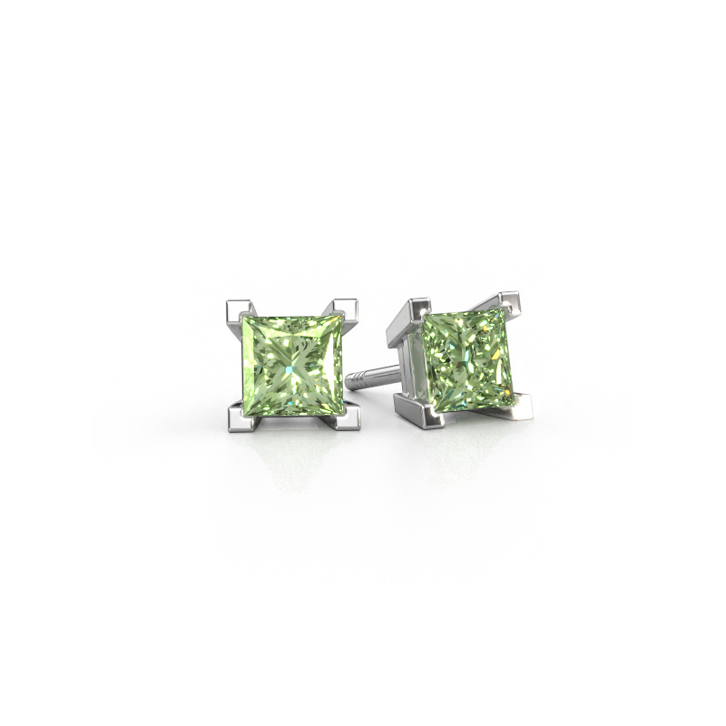 Image of Stud earrings Ariane 950 platinum Green lab grown diamond 5 mm