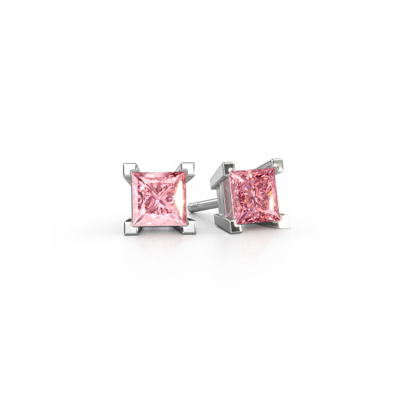 Image of Stud earrings Ariane 585 white gold Pink lab grown diamond 5 mm