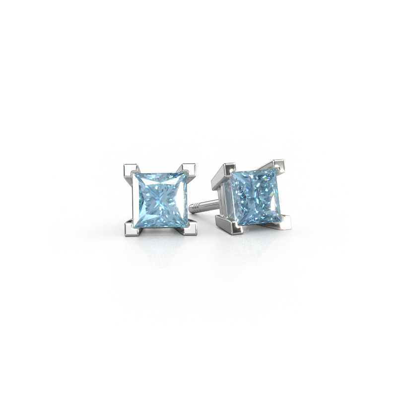Image of Stud earrings Ariane 585 white gold Blue lab grown diamond 5 mm