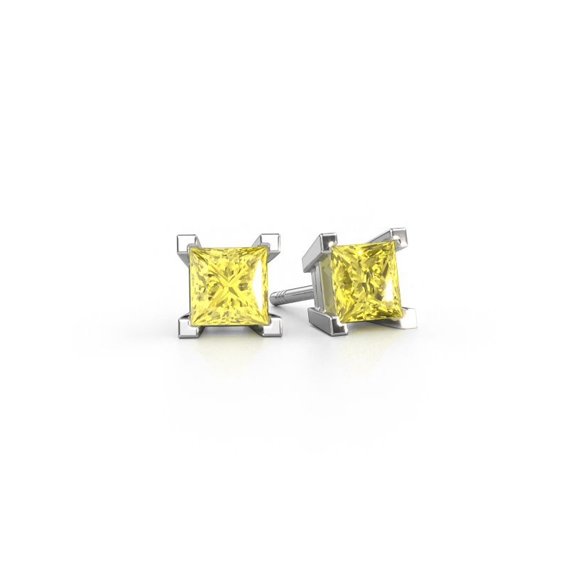 Image of Stud earrings Ariane 585 white gold Yellow lab grown diamond 5 mm