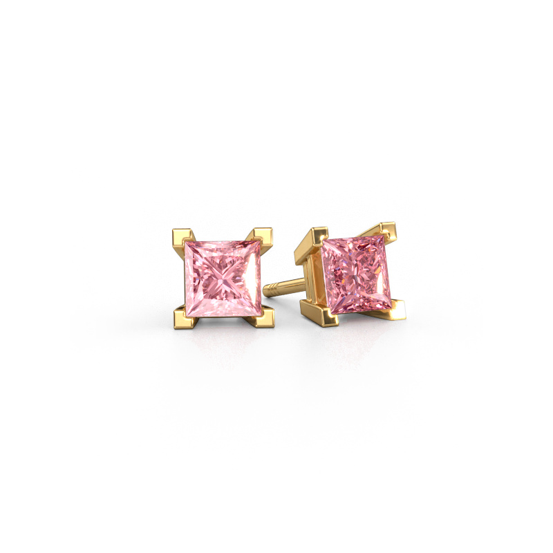 Image of Stud earrings Ariane 585 gold Pink lab grown diamond 5 mm