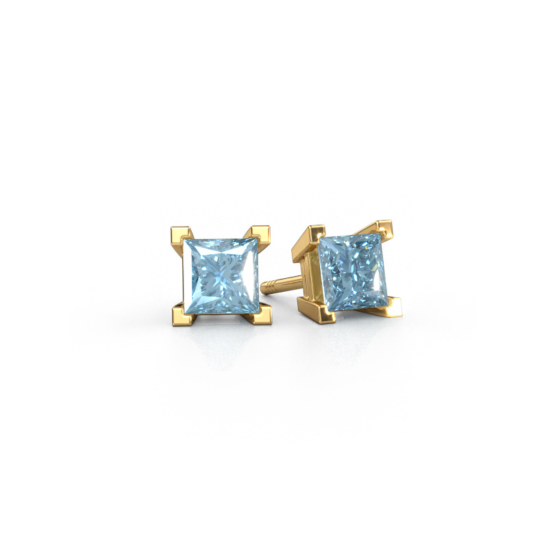 Image de Clous d'oreilles Ariane 585 or jaune Diamant synthétique bleu 5 mm
