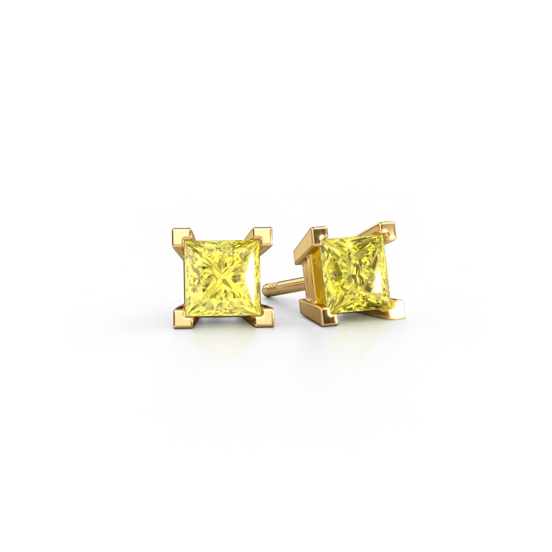 Image of Stud earrings Ariane 585 gold Yellow lab grown diamond 5 mm
