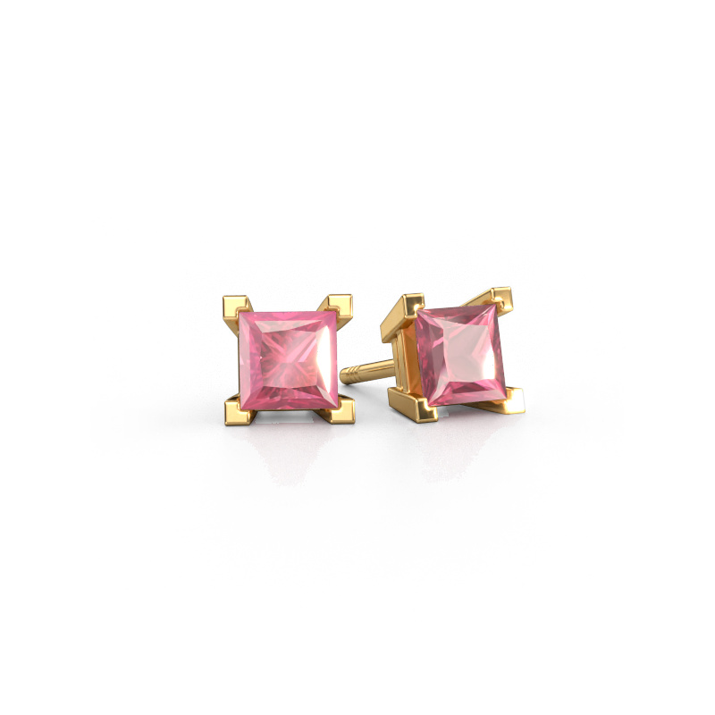 Image de Clous d'oreilles Ariane 585 or jaune Rose tourmaline 5 mm