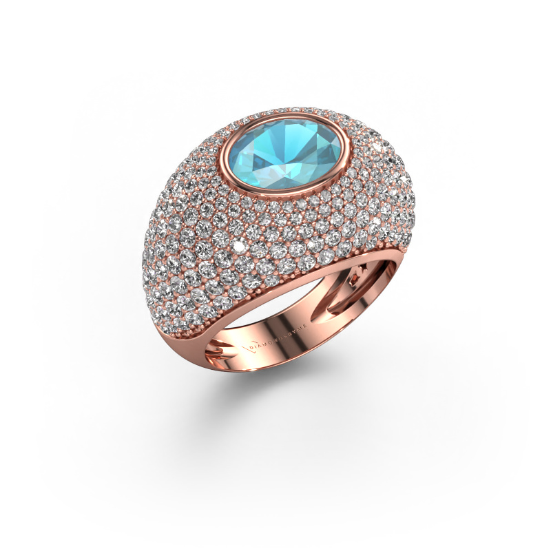 Afbeelding van Ring Armida 585 rosé goud Blauw topaas 9x7 mm