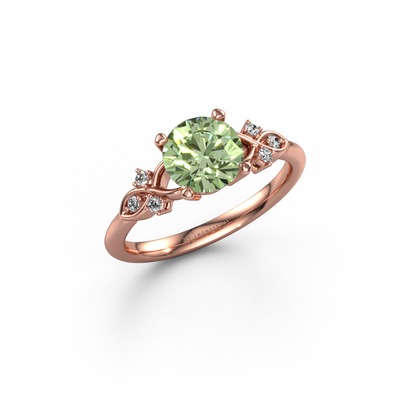Image de Bague de fiançailles Azra RND 585 or rose Diamants synthétiques vert 7 mm