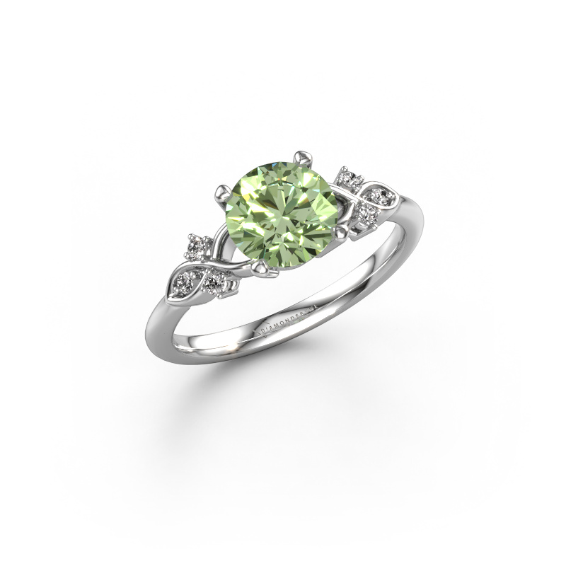 Image de Bague de fiançailles Azra RND 585 or blanc Diamants synthétiques vert 7 mm