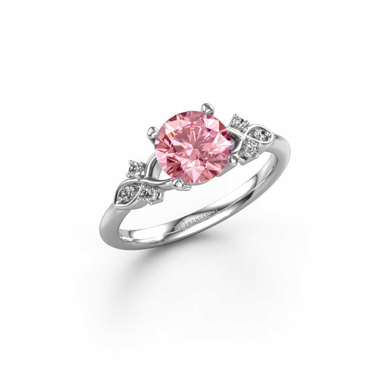 Image de Bague de fiançailles Azra RND 950 platine Diamant synthétique roze 7 mm