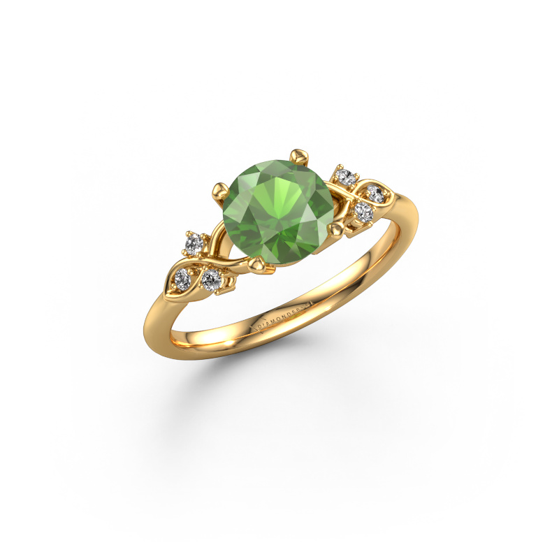 Image de Bague de fiançailles Azra RND 585 or jaune Vert tourmaline 7 mm