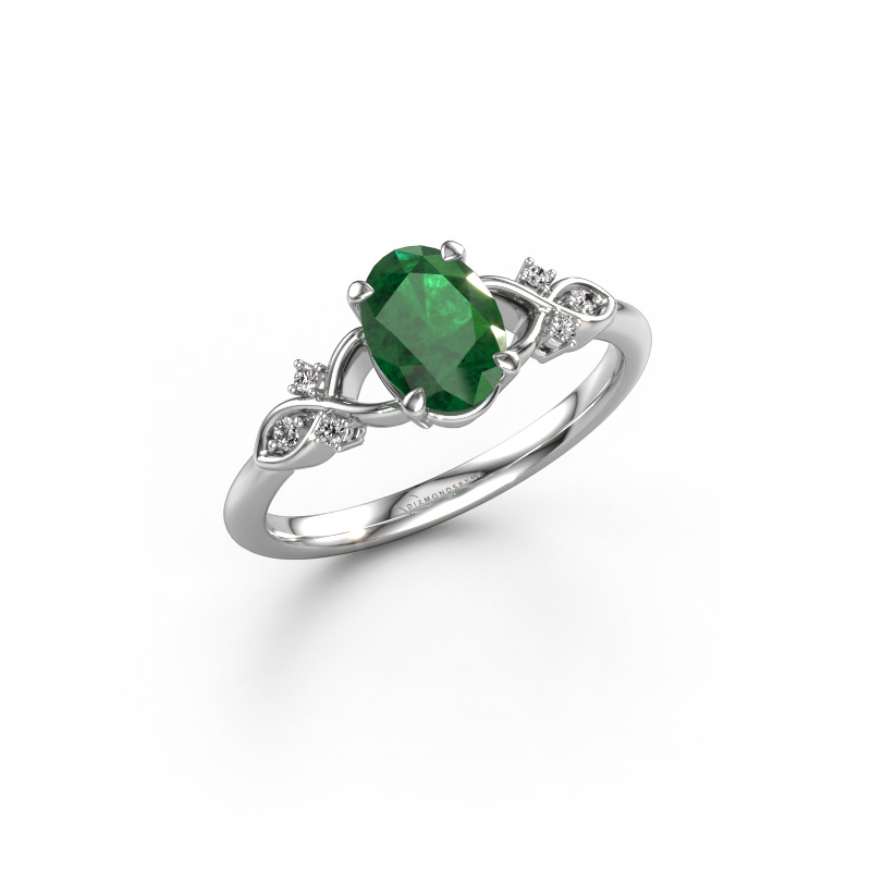 Image of Engagement ring Azra OVL 585 white gold Emerald 8x6 mm