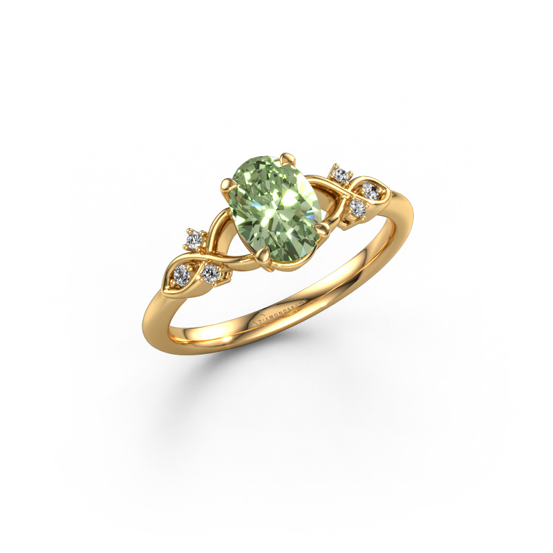 Image de Bague de fiançailles Azra OVL 585 or jaune Diamants synthétiques vert 8x6 mm