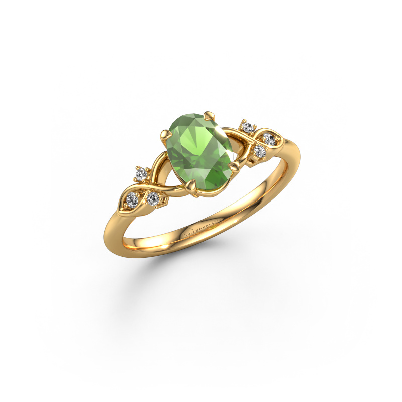 Image of Engagement ring Azra OVL 585 gold Tourmaline green 8x6 mm