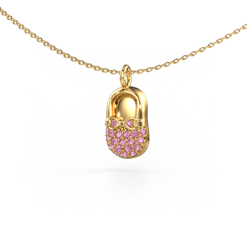 Image of Pendant Babyshoe 585 gold Pink sapphire 1.3 mm
