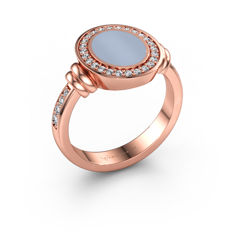 Immagine di Anello chevalier Bailey 585 oro rosa Sardonica azzurra chiara 10x8 mm